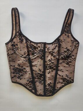 Black Lace Bustier Corset Top by Tic Toc Demi-Cup Indie Goth Romantic Sz Medium